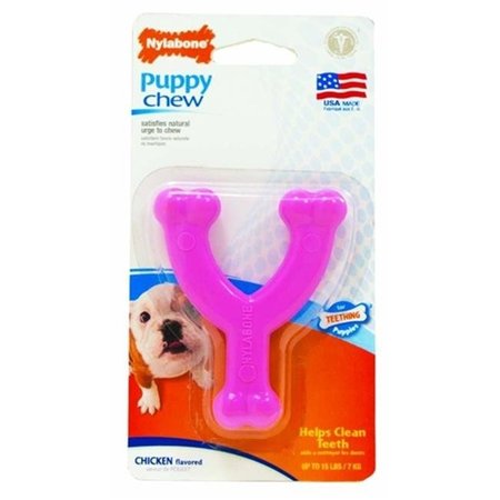 NYLABONE Nylabone 18214832409 Puppy Chew Teething Wishbone Chicken Petite Pink 18214832409